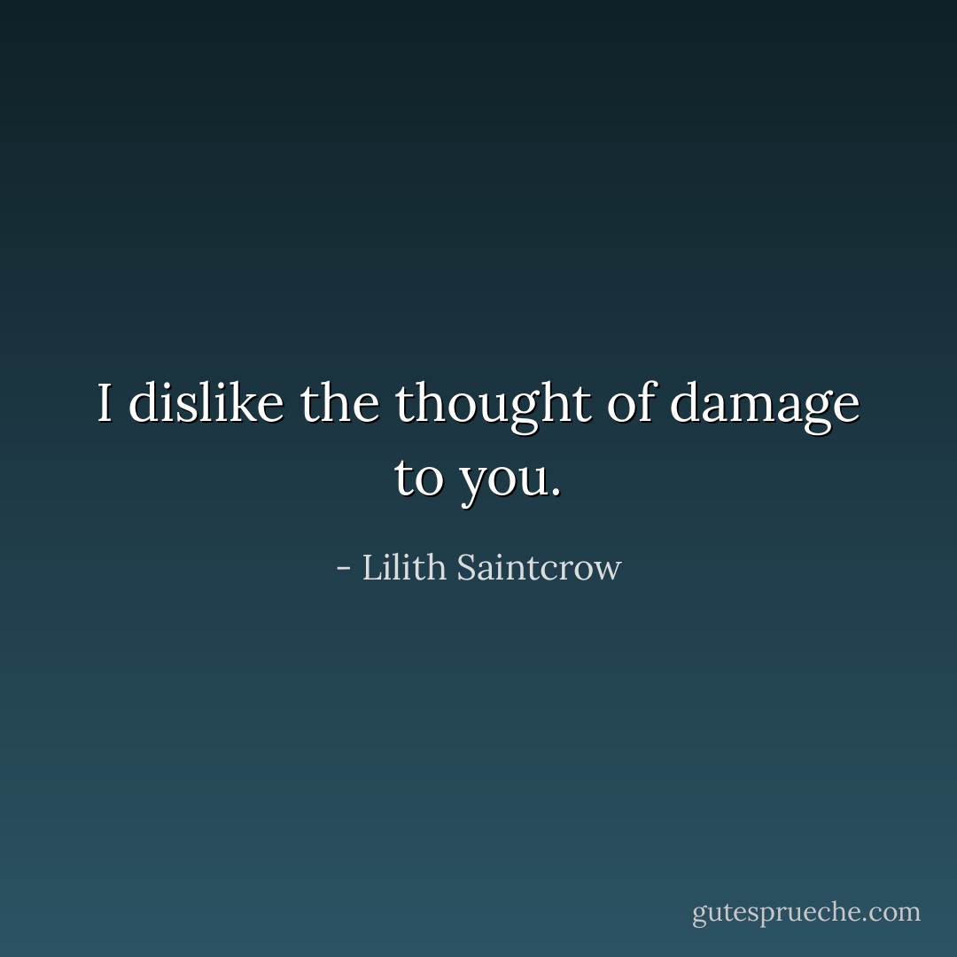 I dislike the thought of damage to you. - Lilith Saintcrow