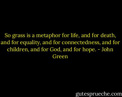 So grass is a metaphor for life, and for death, and for equality, and for connectedness, and for children, and for God, and for hope. - John Green