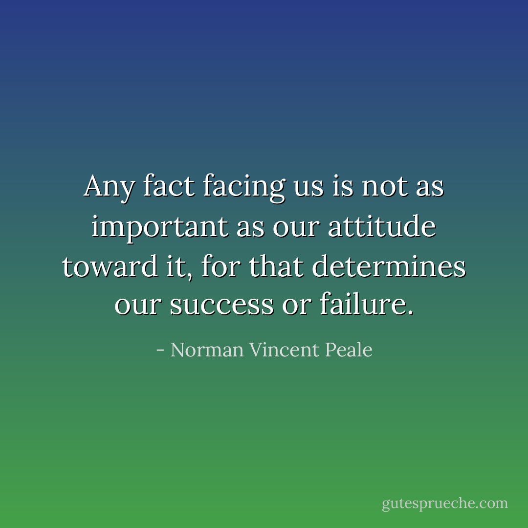 Any fact facing us is not as important as our attitude toward it, for that determines our success or failure. - Norman Vincent Peale