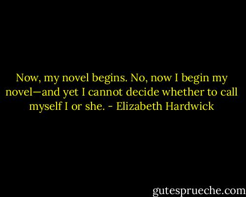 Now, my novel begins. No, now I begin my novel—and yet I cannot decide whether to call myself I or she. - Elizabeth Hardwick
