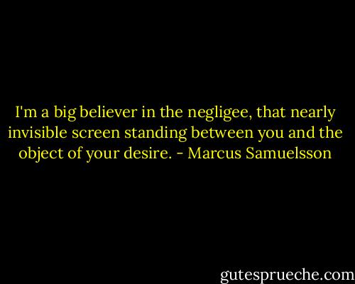 I'm a big believer in the negligee, that nearly invisible screen standing between you and the object of your desire. - Marcus Samuelsson
