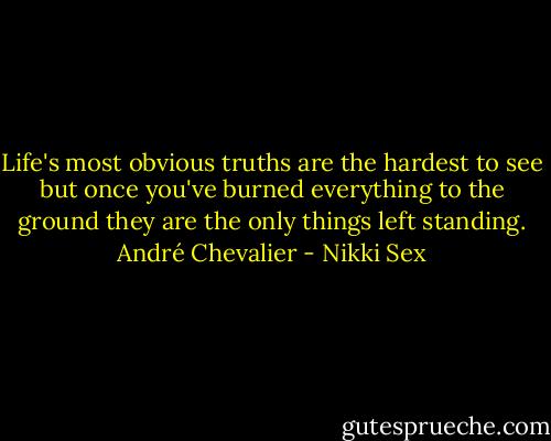 Life's most obvious truths are the hardest to see but once you've burned everything to the ground they are the only things left standing.<br />André Chevalier - Nikki Sex