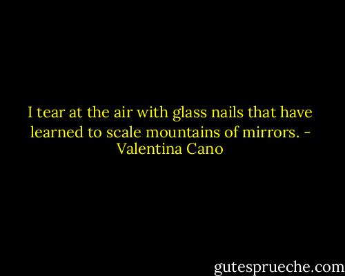 I tear at the air with glass nails<br />that have learned to scale<br />mountains of mirrors. - Valentina Cano