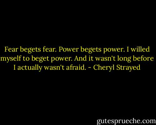 Fear begets fear. Power begets power. I willed myself to beget power. And it wasn't long before I actually wasn't afraid. - Cheryl Strayed