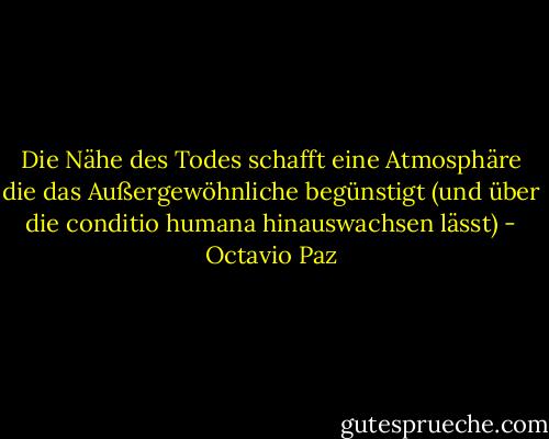 Die Nähe des Todes schafft eine Atmosphäre die das Außergewöhnliche begünstigt (und über die conditio humana hinauswachsen lässt) - Octavio Paz