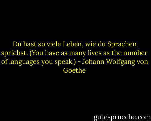 Du hast so viele Leben, wie du Sprachen sprichst. (You have as many lives as the number of languages you speak.) - Johann Wolfgang von Goethe