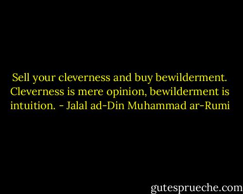 Sell your cleverness and buy bewilderment. Cleverness is mere opinion, bewilderment is intuition. - Jalal ad-Din Muhammad ar-Rumi