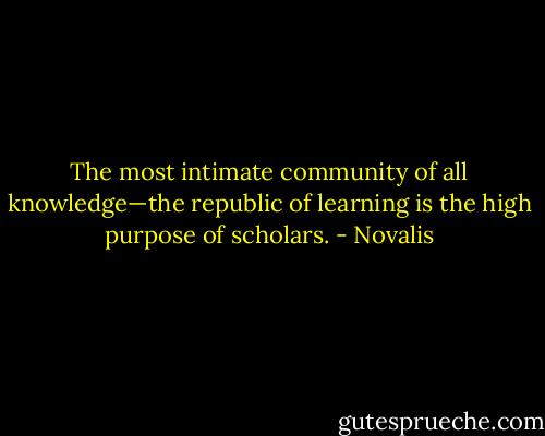 The most intimate community of all knowledge—the republic of learning is the high purpose of scholars. - Novalis