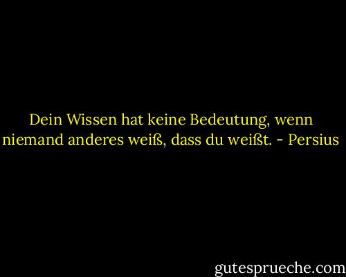Dein Wissen hat keine Bedeutung, wenn niemand anderes weiß, dass du weißt. - Persius