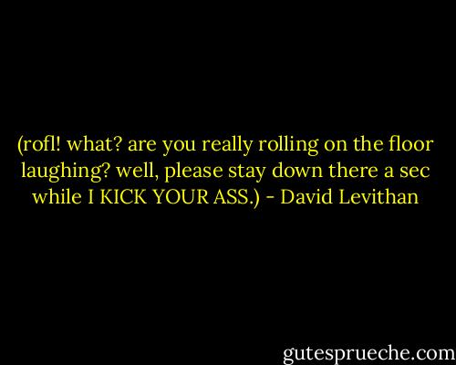 (rofl! what? are you really rolling on the floor laughing? well, please stay down there a sec while I KICK YOUR ASS.) - David Levithan