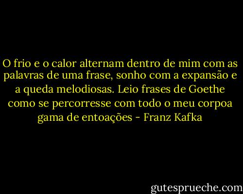 O frio e o calor alternam dentro de mim com as palavras de uma frase, sonho com a expansão e a queda melodiosas. Leio frases de Goethe como se percorresse com todo o meu corpoa gama de entoações - Franz Kafka