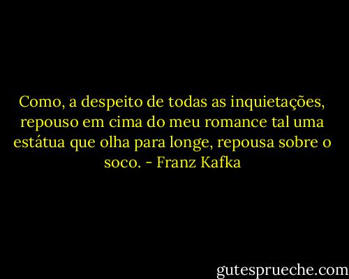 Como, a despeito de todas as inquietações, repouso em cima do meu romance tal uma estátua que olha para longe, repousa sobre o soco. - Franz Kafka