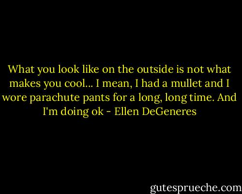 What you look like on the outside is not what makes you cool... I mean, I had a mullet and I wore parachute pants for a long, long time. And I'm doing ok - Ellen DeGeneres