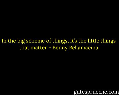 In the big scheme of things, it’s the little things that matter - Benny Bellamacina