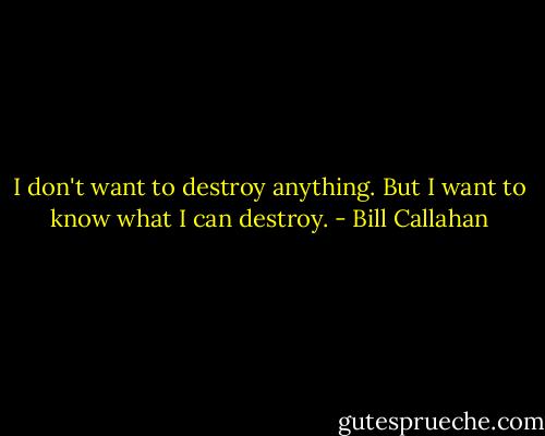 I don't want to destroy anything. But I want to know what I can destroy. - Bill Callahan