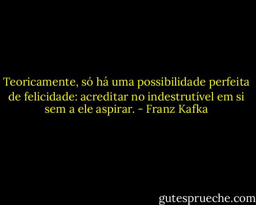 Teoricamente, só há uma possibilidade perfeita de felicidade: acreditar no indestrutível em si sem a ele aspirar. - Franz Kafka
