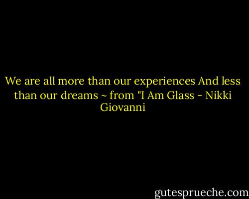 We are all more than our experiences<br />And less than our dreams<br />~ from "I Am Glass - Nikki Giovanni