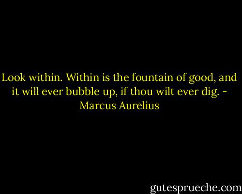 Look within. Within is the fountain of good, and it will ever bubble up, if thou wilt ever dig. - Marcus Aurelius
