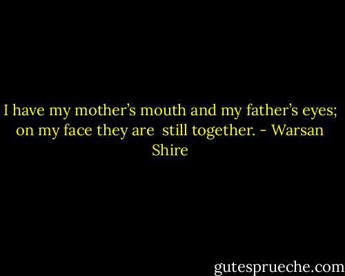 I have my mother’s mouth and my father’s eyes; on my face they are <br />still together. - Warsan Shire