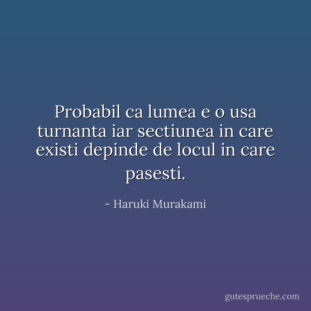Probabil ca lumea e o usa turnanta iar sectiunea in care existi depinde de locul in care pasesti. - Haruki Murakami