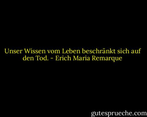 Unser Wissen vom Leben beschränkt sich auf den Tod. - Erich Maria Remarque