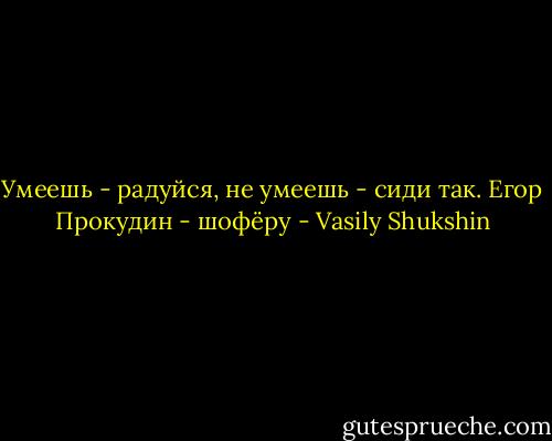 Умеешь - радуйся, не умеешь - сиди так.<br />Егор Прокудин - шофёру - Vasily Shukshin