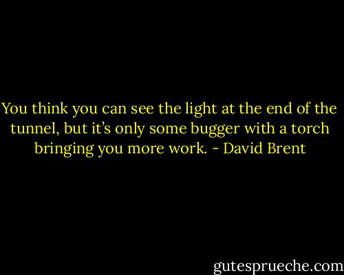 You think you can see the light at the end of the tunnel, but it’s only some bugger with a torch bringing you more work. - David Brent