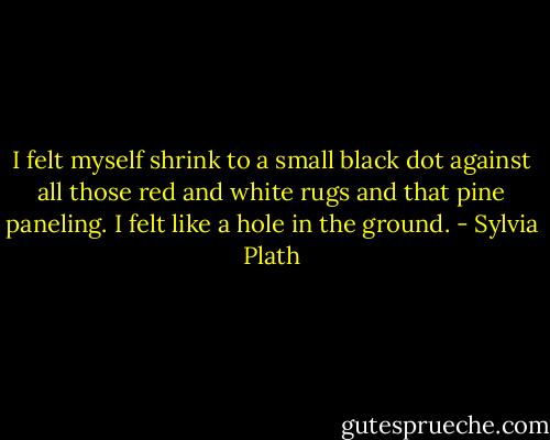 I felt myself shrink to a small black dot against all those red and white rugs and that pine paneling. I felt like a hole in the ground. - Sylvia Plath