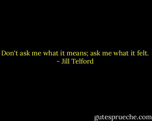 Don't ask me what it means; ask me what it felt. - Jill Telford
