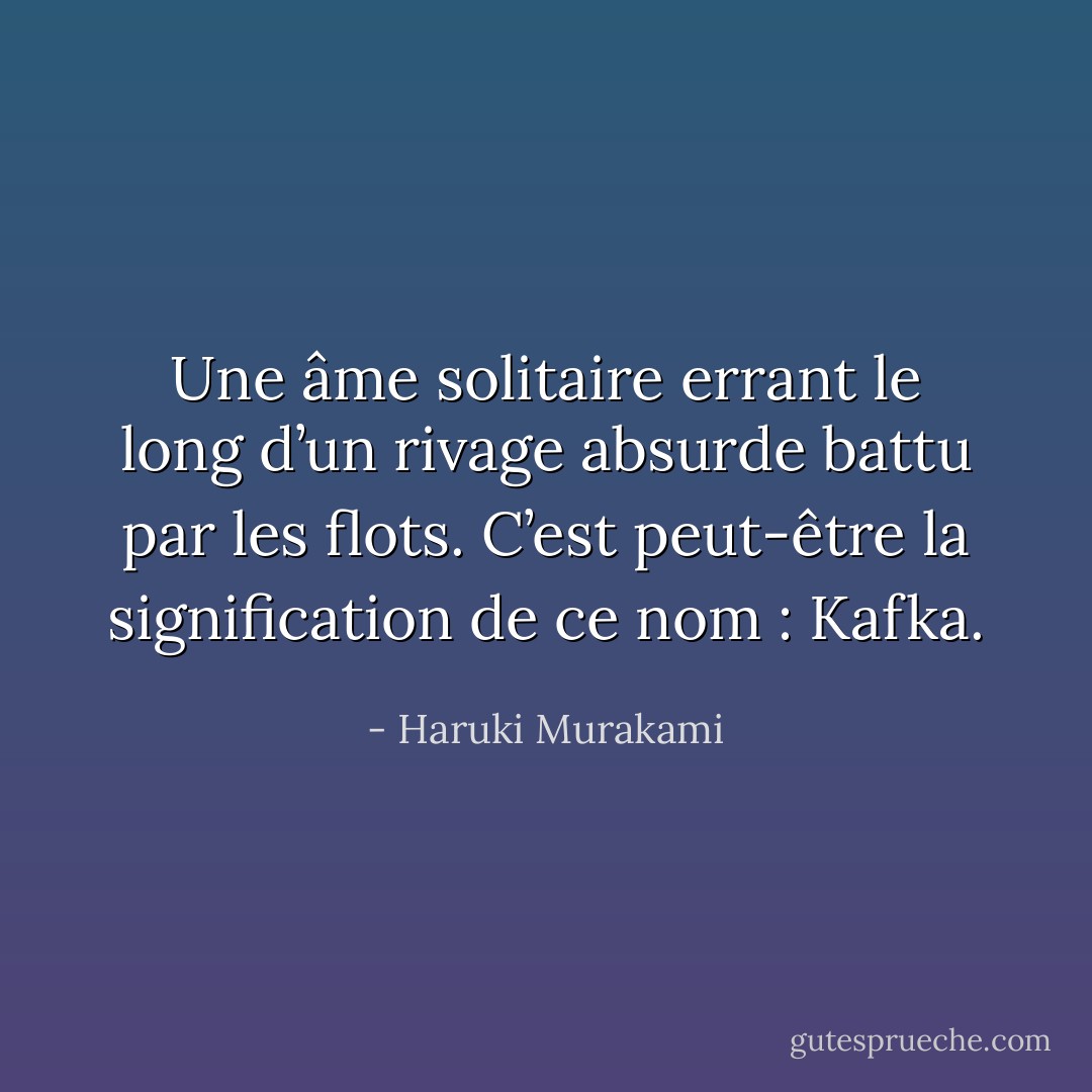Une âme solitaire errant le long d’un rivage absurde battu par les flots. C’est peut-être la signification de ce nom : Kafka. - Haruki Murakami