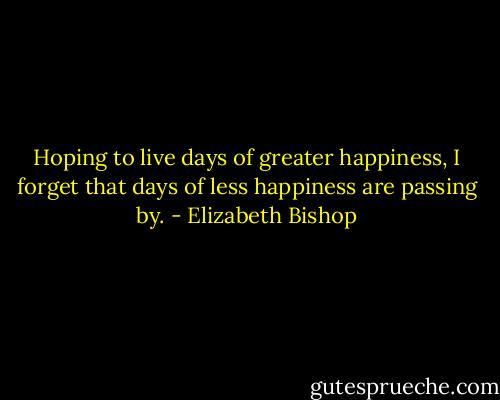 Hoping to live days of greater happiness, I forget that days of less happiness are passing by. - Elizabeth Bishop
