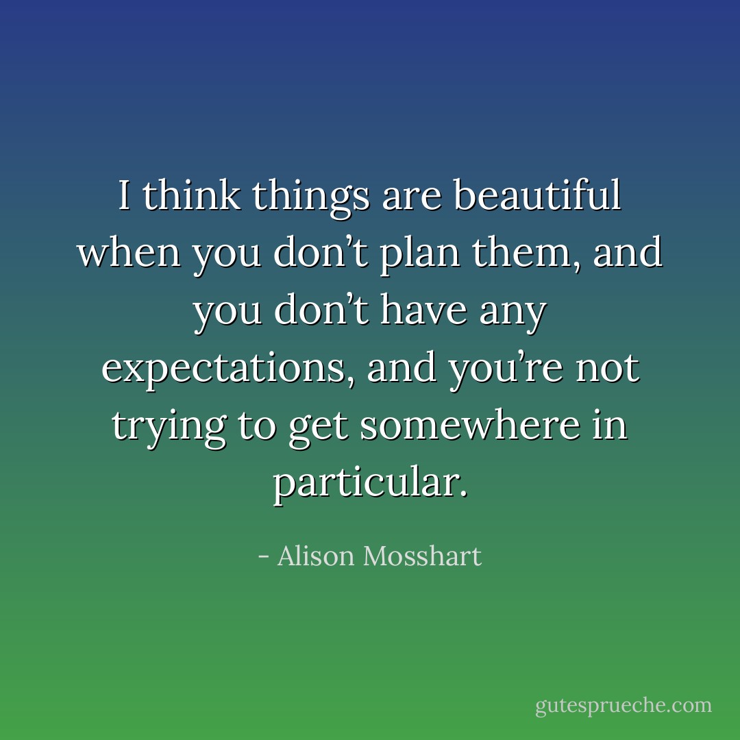 I think things are beautiful when you don’t plan them, and you don’t have any expectations, and you’re not trying to get somewhere in particular. - Alison Mosshart
