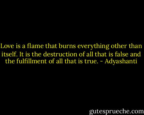 Love is a flame that burns everything other than itself. It is the destruction of all that is false and the fulfillment of all that is true. - Adyashanti