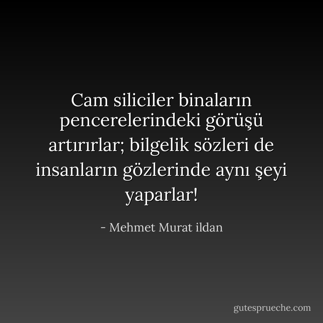 Cam siliciler binaların pencerelerindeki görüşü artırırlar; bilgelik sözleri de insanların gözlerinde aynı şeyi yaparlar! - Mehmet Murat ildan
