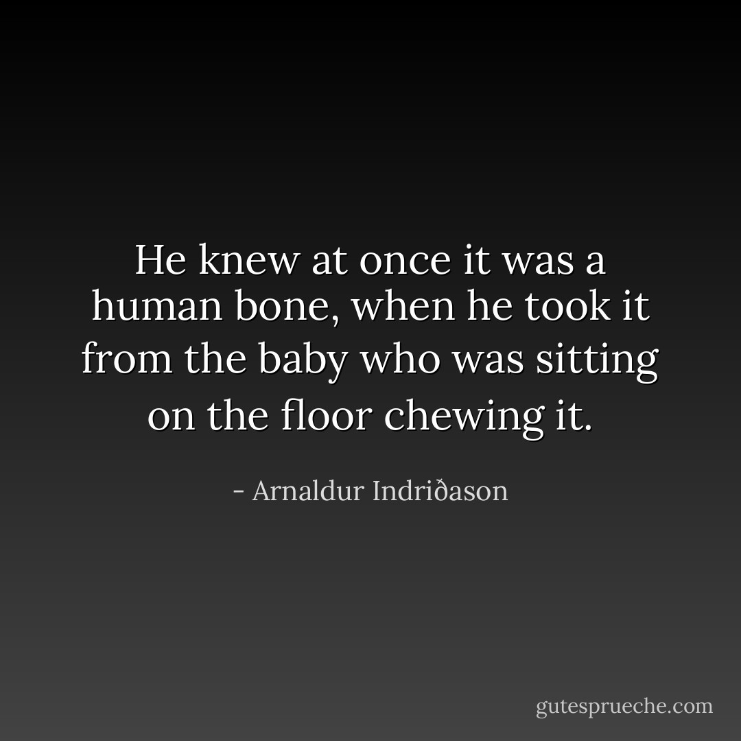 He knew at once it was a human bone, when he took it from the baby who was sitting on the floor chewing it. - Arnaldur Indriðason