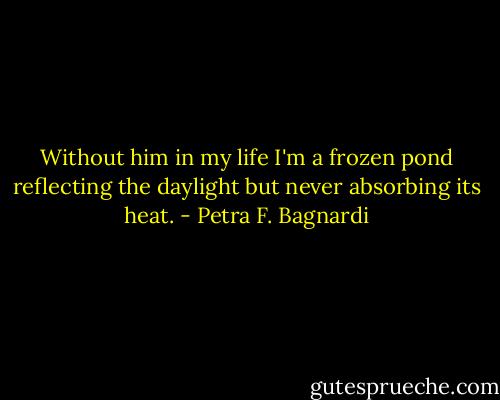 Without him in my life I'm a frozen pond reflecting the daylight but never absorbing its heat. - Petra F. Bagnardi