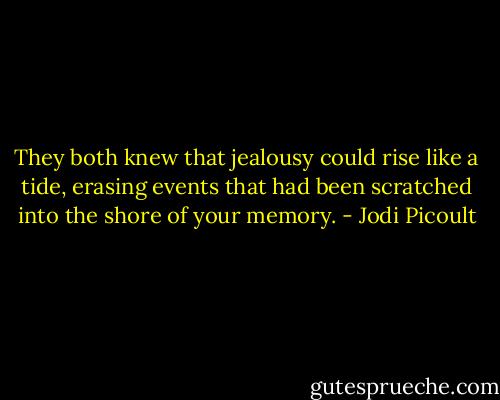 They both knew that jealousy could rise like a tide, erasing events that had been scratched into the shore of your memory. - Jodi Picoult