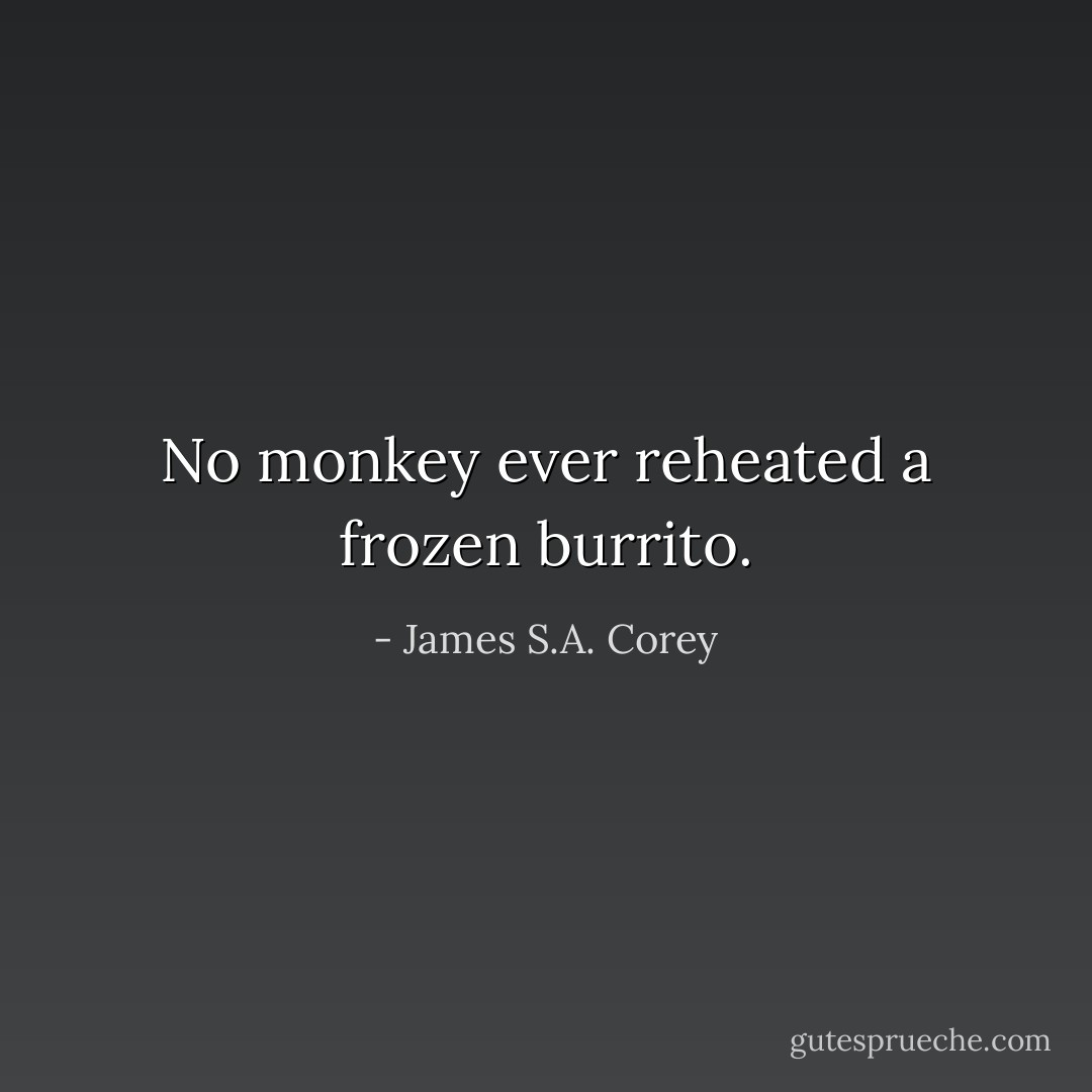 No monkey ever reheated a frozen burrito. - James S.A. Corey