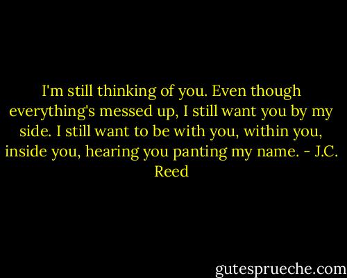 I'm still thinking of you. Even though everything's messed up, I still want you by my side. I still want to be with you, within you, inside you, hearing you panting my name. - J.C. Reed