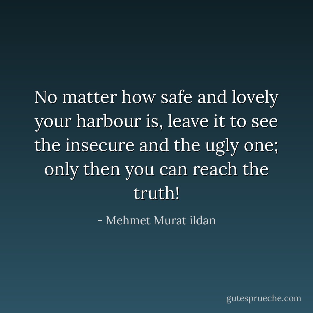 No matter how safe and lovely your harbour is, leave it to see the insecure and the ugly one; only then you can reach the truth! - Mehmet Murat ildan