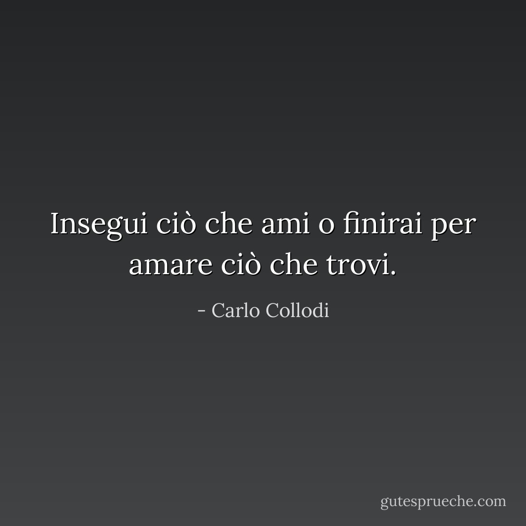 Insegui ciò che ami o finirai per amare ciò che trovi. - Carlo Collodi