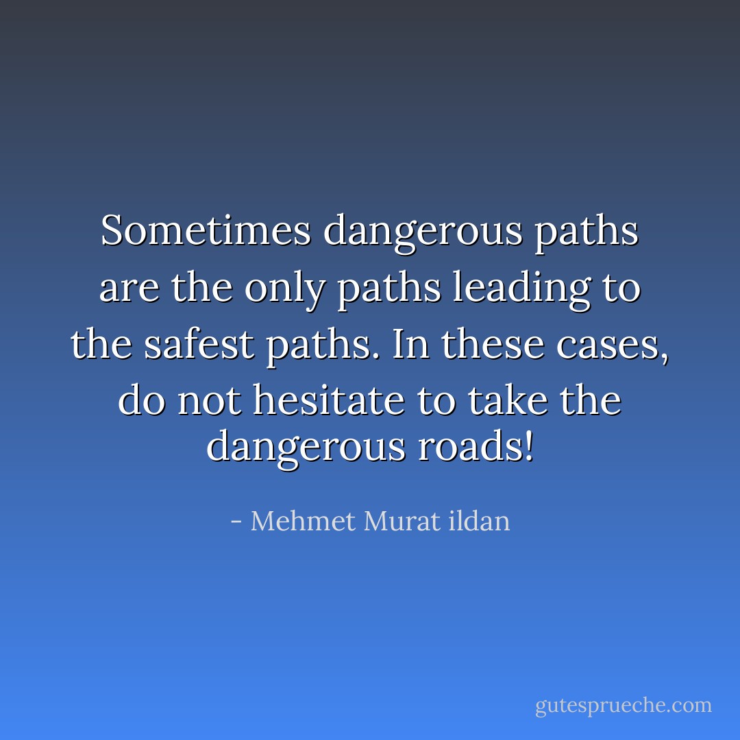 Sometimes dangerous paths are the only paths leading to the safest paths. In these cases, do not hesitate to take the dangerous roads! - Mehmet Murat ildan