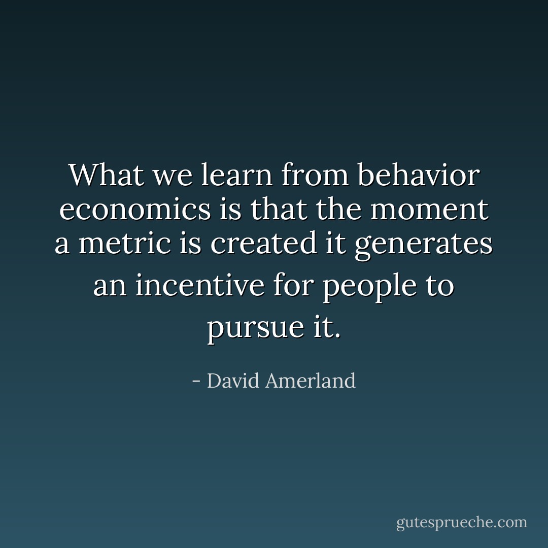 What we learn from behavior economics is that the moment a metric is created it generates an incentive for people to pursue it. - David Amerland