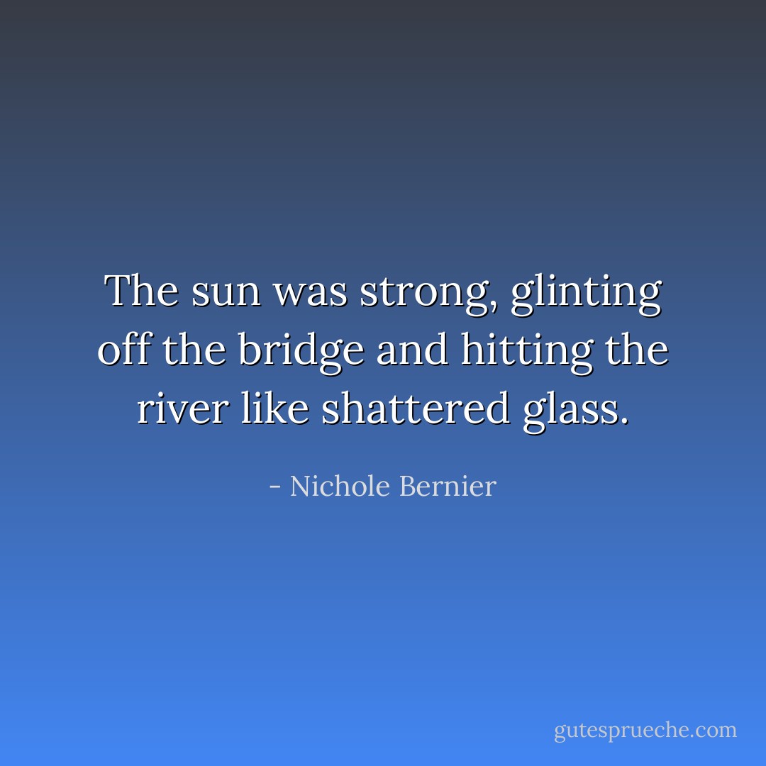 The sun was strong, glinting off the bridge and hitting the river like shattered glass. - Nichole Bernier