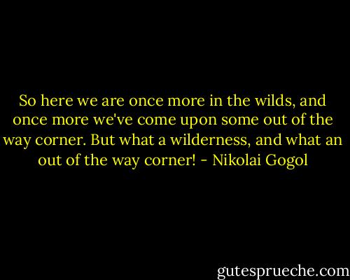 So here we are once more in the wilds, and once more we've come upon some out of the way corner. But what a wilderness, and what an out of the way corner! - Nikolai Gogol