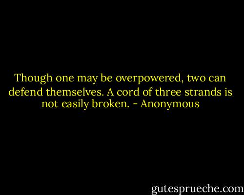 Though one may be overpowered, two can defend themselves. A cord of three strands is not easily broken. - Anonymous