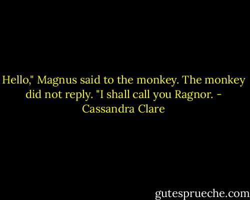 Hello," Magnus said to the monkey. The monkey did not reply. "I shall call you Ragnor. - Cassandra Clare