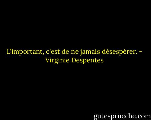 L'important, c'est de ne jamais désespérer. - Virginie Despentes