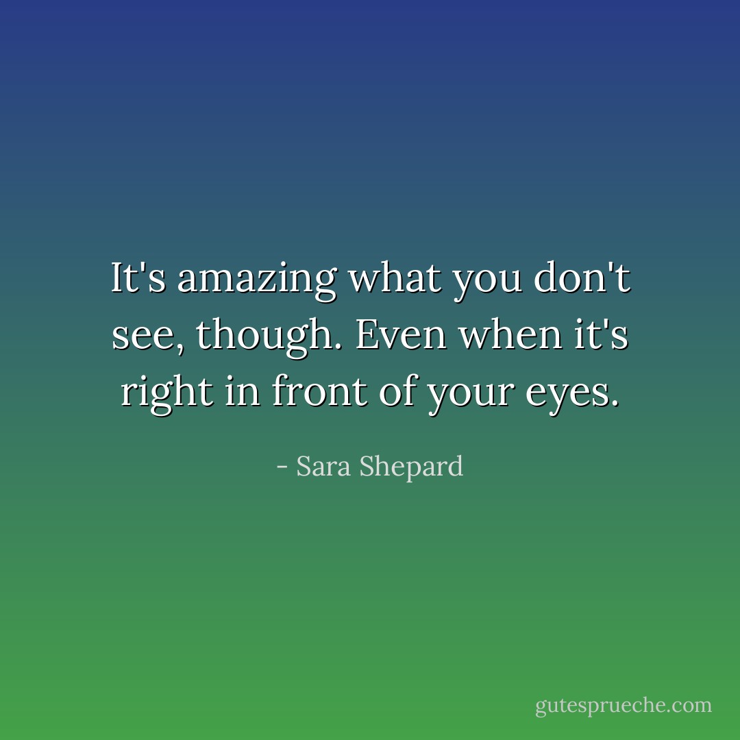 It's amazing what you don't see, though. Even when it's right in front of your eyes. - Sara Shepard