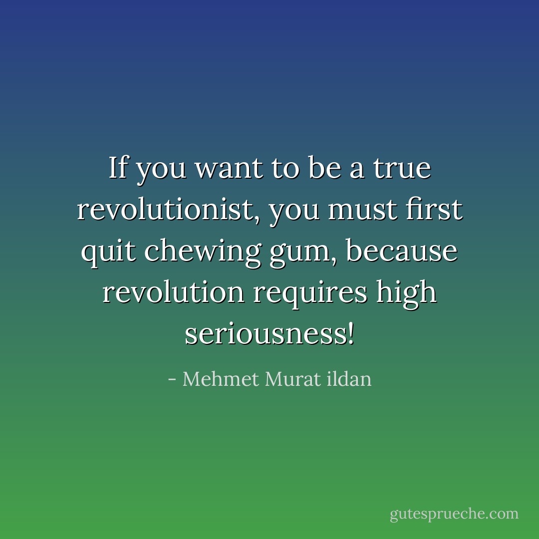 If you want to be a true revolutionist, you must first quit chewing gum, because revolution requires high seriousness! - Mehmet Murat ildan